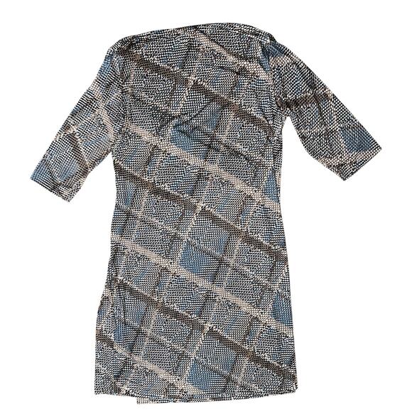 NWT Anatomie Faux Wrap Printed Marine Reptile Plaid Stretch Dress Women's Large - Picture 4 of 7